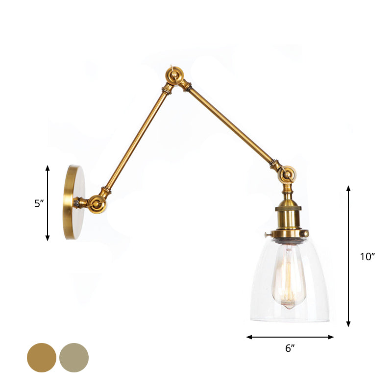 Swing Arm Clear Glass Wall Light Fixture With Brass/Bronze Finish - 1-Light Task Lamp Bell/Ball