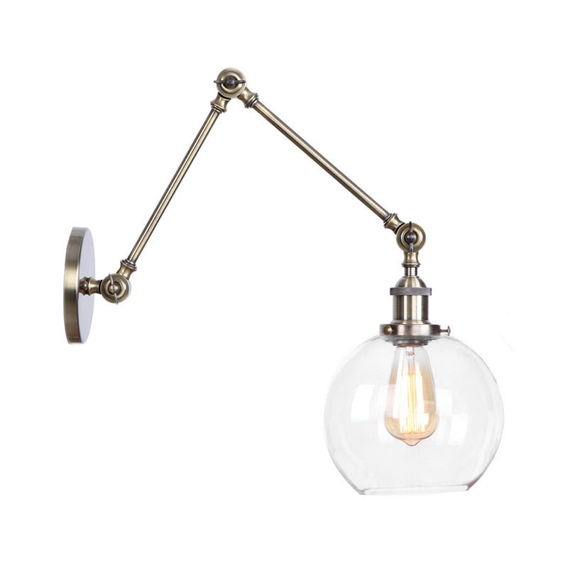 Swing Arm Clear Glass Wall Light Fixture With Brass/Bronze Finish - 1-Light Task Lamp Bell/Ball