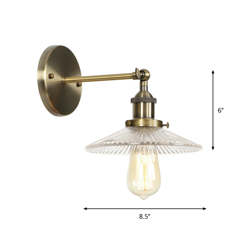 Industrial Clear Glass Wall Light With Brass Cone/Bell Swivel Shade - Single Dining Room Mount