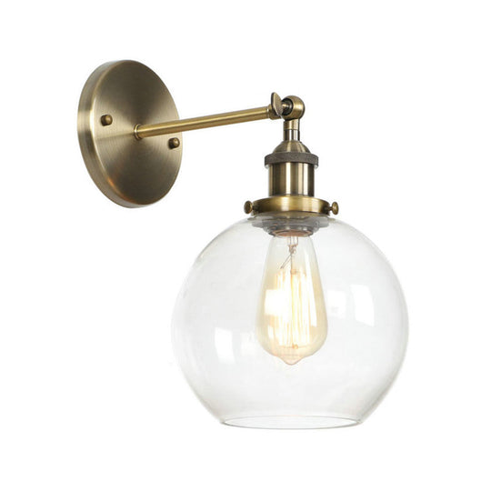 Industrial Clear Glass Wall Light With Brass Cone/Bell Swivel Shade - Single Dining Room Mount