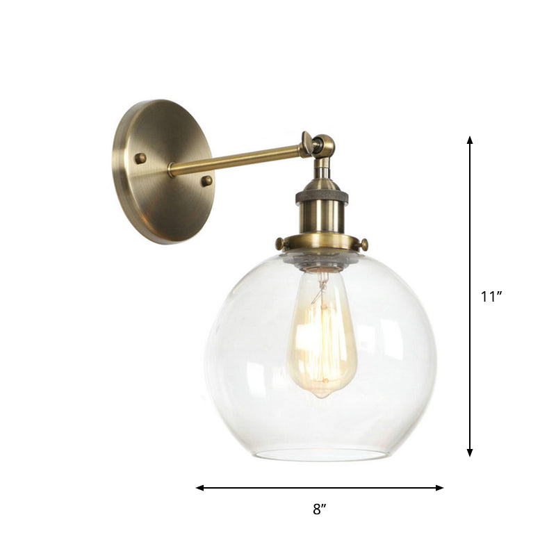 Industrial Clear Glass Wall Light With Brass Cone/Bell Swivel Shade - Single Dining Room Mount