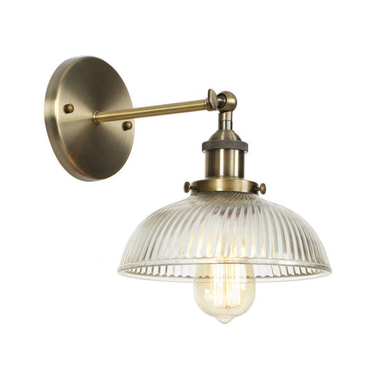 Industrial Clear Glass Wall Light With Brass Cone/Bell Swivel Shade - Single Dining Room Mount