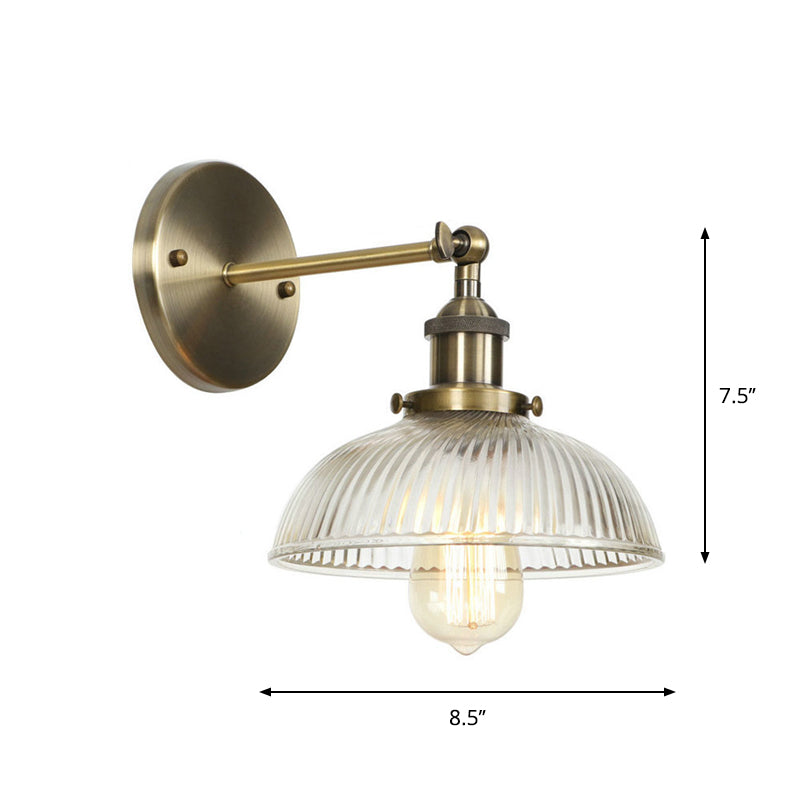 Industrial Clear Glass Wall Light With Brass Cone/Bell Swivel Shade - Single Dining Room Mount