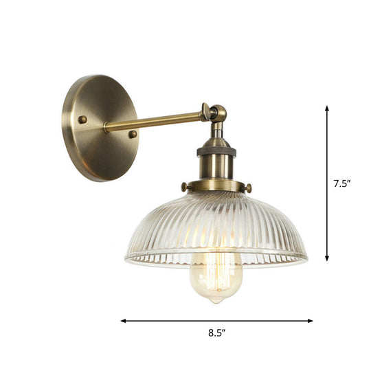 Industrial Clear Glass Wall Light With Brass Cone/Bell Swivel Shade - Single Dining Room Mount