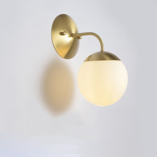 Brass Antique Wall Lamp Fixture With Frosted White Glass Tulip Shade - 1-Light Mount Light