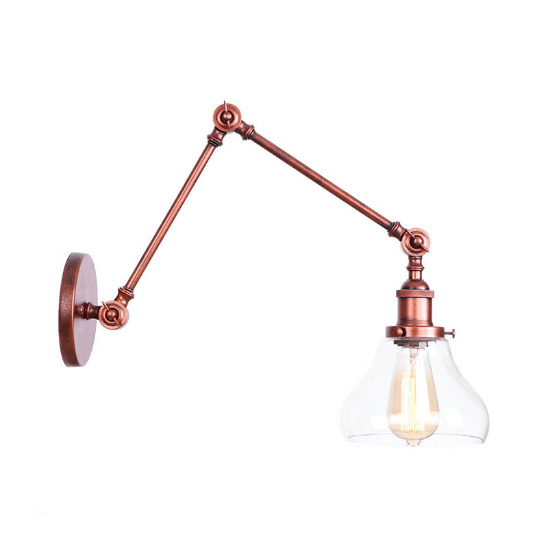 Industrial Swing Arm Wall Light With Clear Glass Conical/Bell/Global Shade In Chrome/Rust Finish