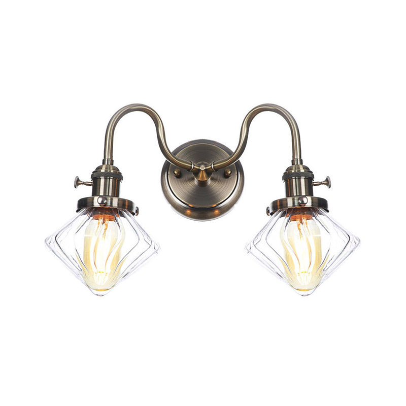 Amber/Clear Glass Wall Light With Undulated Arm In Bronze - Factory 2 Bulbs Living Room Mounted