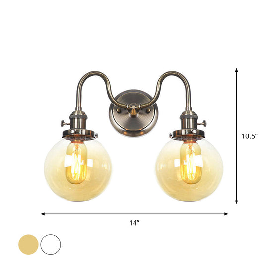 Amber/Clear Glass Wall Light With Undulated Arm In Bronze - Factory 2 Bulbs Living Room Mounted