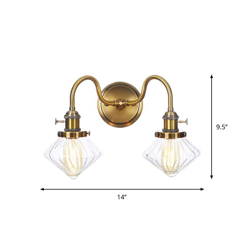 Antiqued Brass Wall Mounted Lamp With Conical/Spherical Shades And Adjustable Arms - 2-Light Fixture