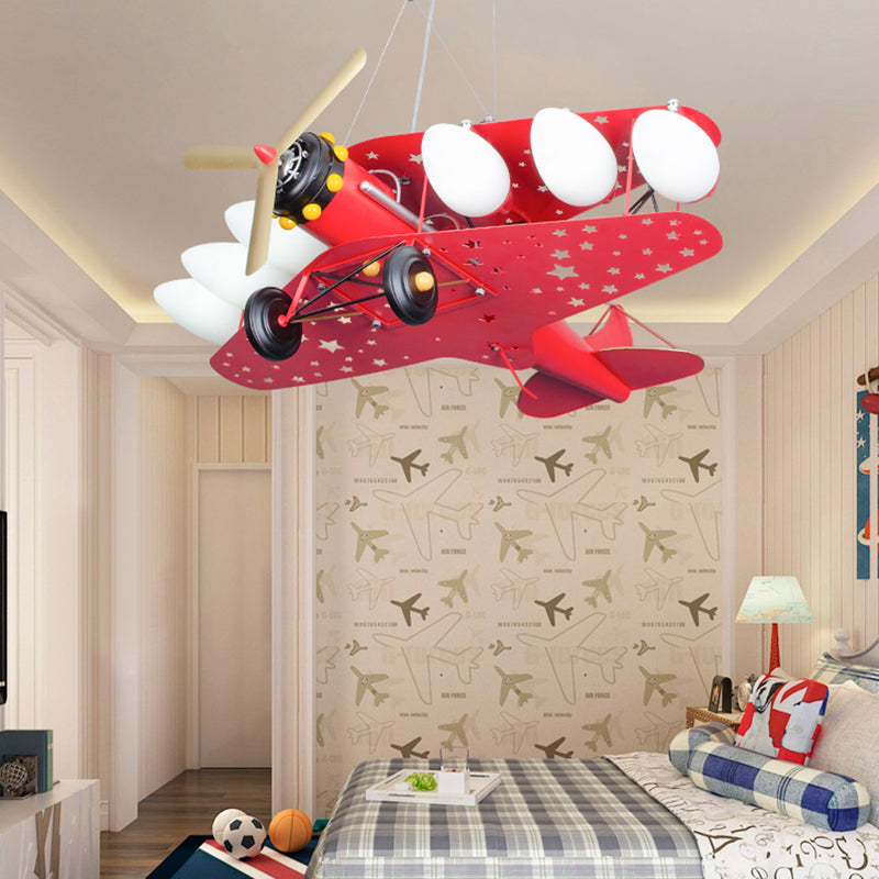 6-Bulb Propeller Plane Suspension Light: Modern Metal Chandelier For Cloth Shop Red