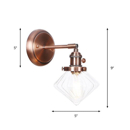 Iron Copper Finish Wall Light With Adjustable Arm And Conic/Diamond/Ball Shade - Single Factory