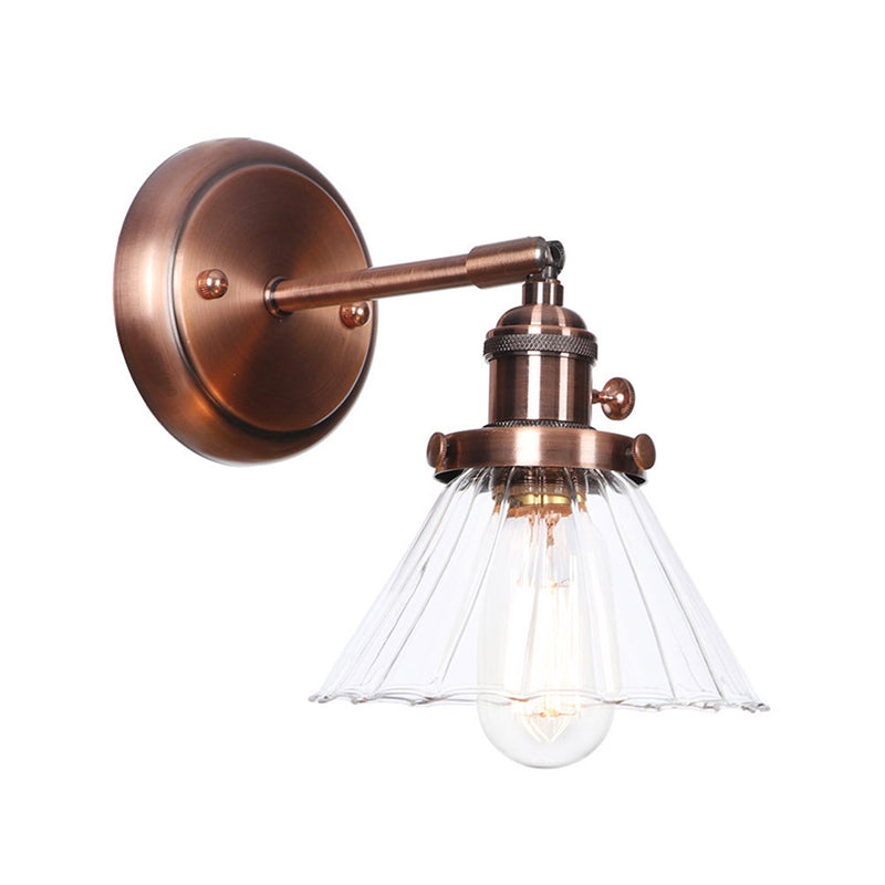 Iron Copper Finish Wall Light With Adjustable Arm And Conic/Diamond/Ball Shade - Single Factory