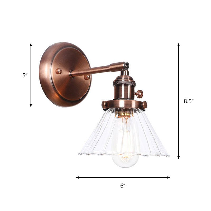 Iron Copper Finish Wall Light With Adjustable Arm And Conic/Diamond/Ball Shade - Single Factory