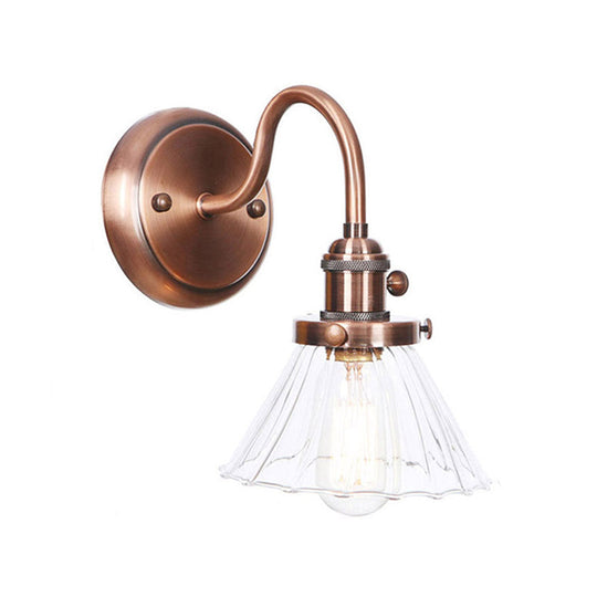 Iron Copper Finish Wall Light With Adjustable Arm And Conic/Diamond/Ball Shade - Single Factory