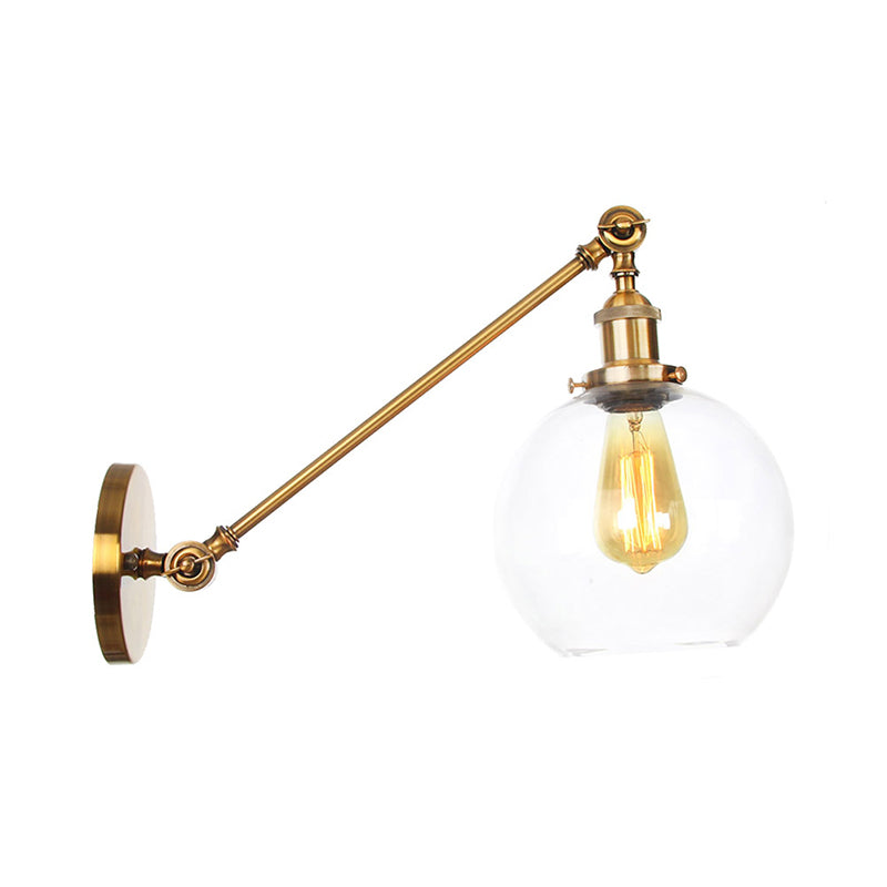 Brass Wall Mounted Clear Glass Sconce Light With Rotating Single-Bulb Saucer/Cone Design & Straight