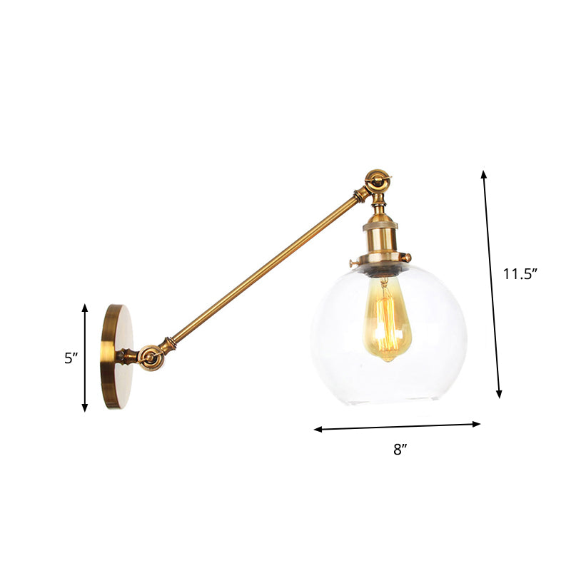 Brass Wall Mounted Clear Glass Sconce Light With Rotating Single-Bulb Saucer/Cone Design & Straight