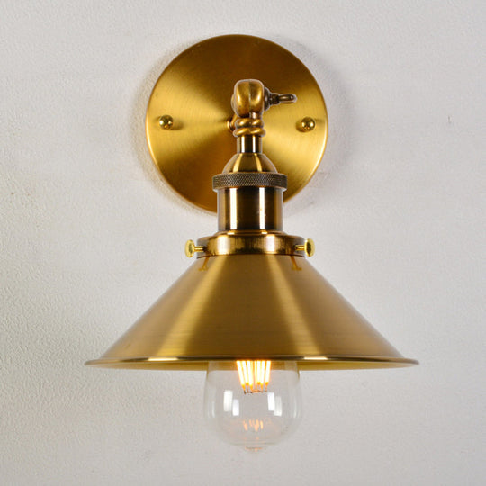 Industrial Gold Wall Lamp With Conical Pivot Shade For Bedside Reading