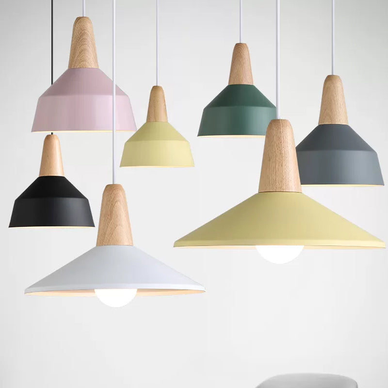 Macaron Pendant Light In Green/Grey/Pink With Wood Grip - Perfect For Barn Dining Rooms Black