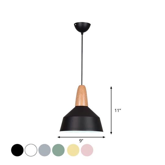 Macaron Pendant Light In Green/Grey/Pink With Wood Grip - Perfect For Barn Dining Rooms