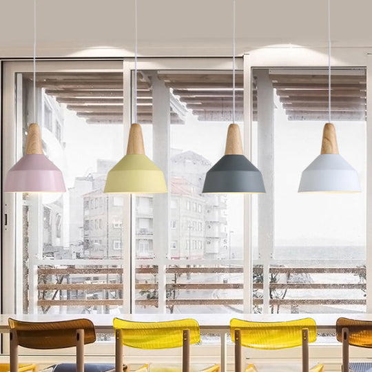 Macaron Pendant Light In Green/Grey/Pink With Wood Grip - Perfect For Barn Dining Rooms White