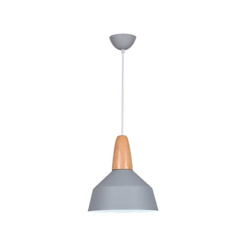 Macaron Pendant Light In Green/Grey/Pink With Wood Grip - Perfect For Barn Dining Rooms