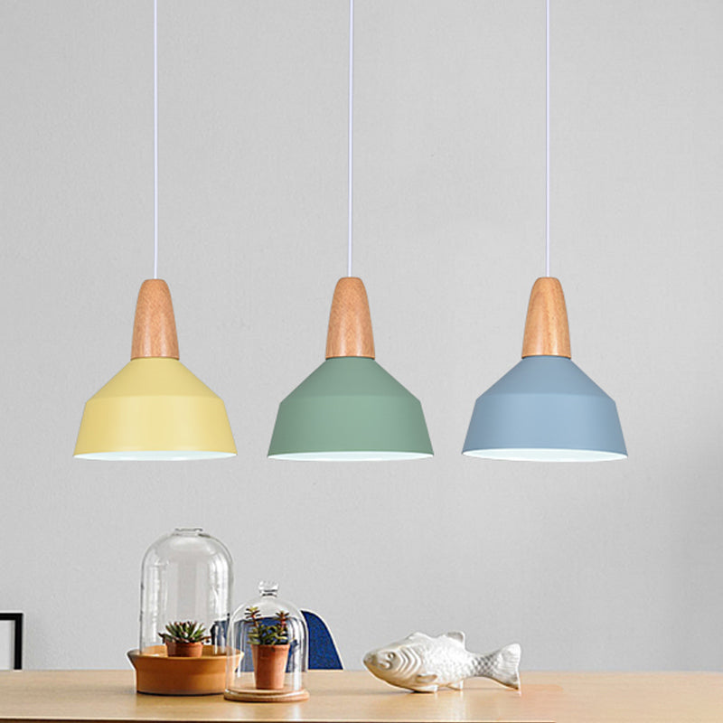 Macaron Pendant Light In Green/Grey/Pink With Wood Grip - Perfect For Barn Dining Rooms