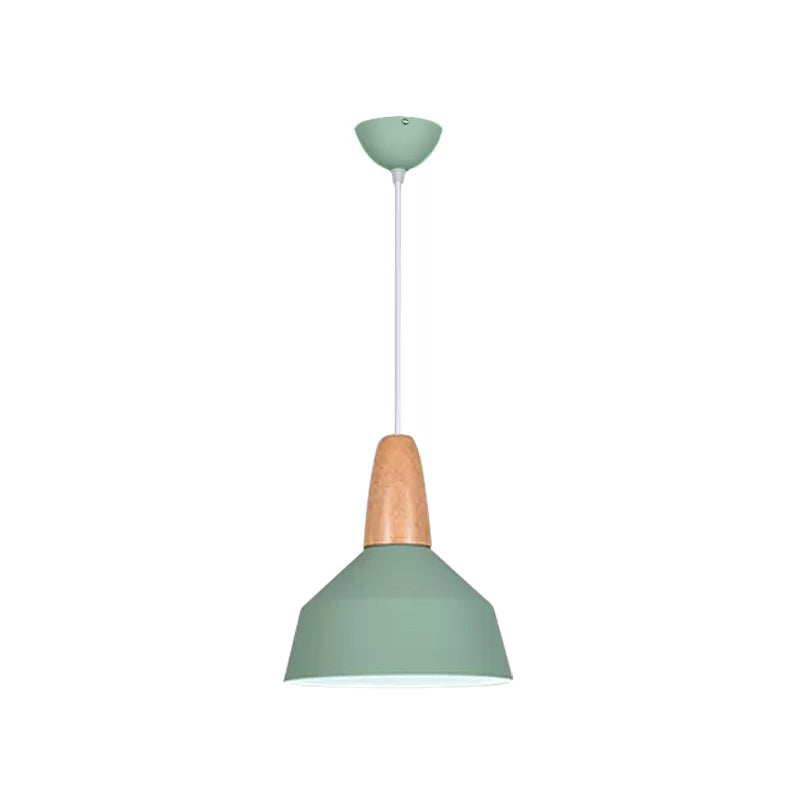 Macaron Pendant Light In Green/Grey/Pink With Wood Grip - Perfect For Barn Dining Rooms