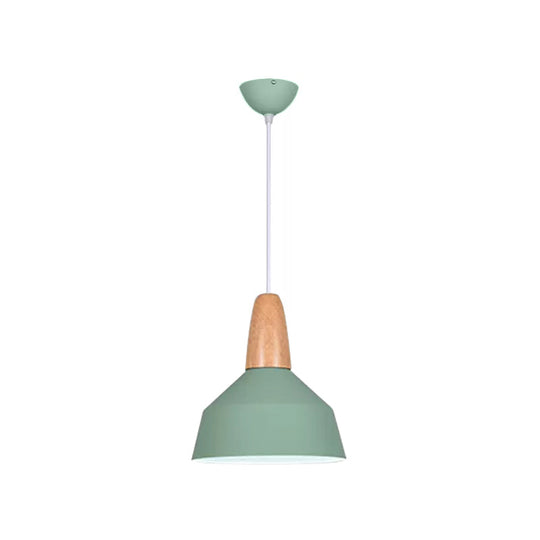 Macaron Pendant Light In Green/Grey/Pink With Wood Grip - Perfect For Barn Dining Rooms