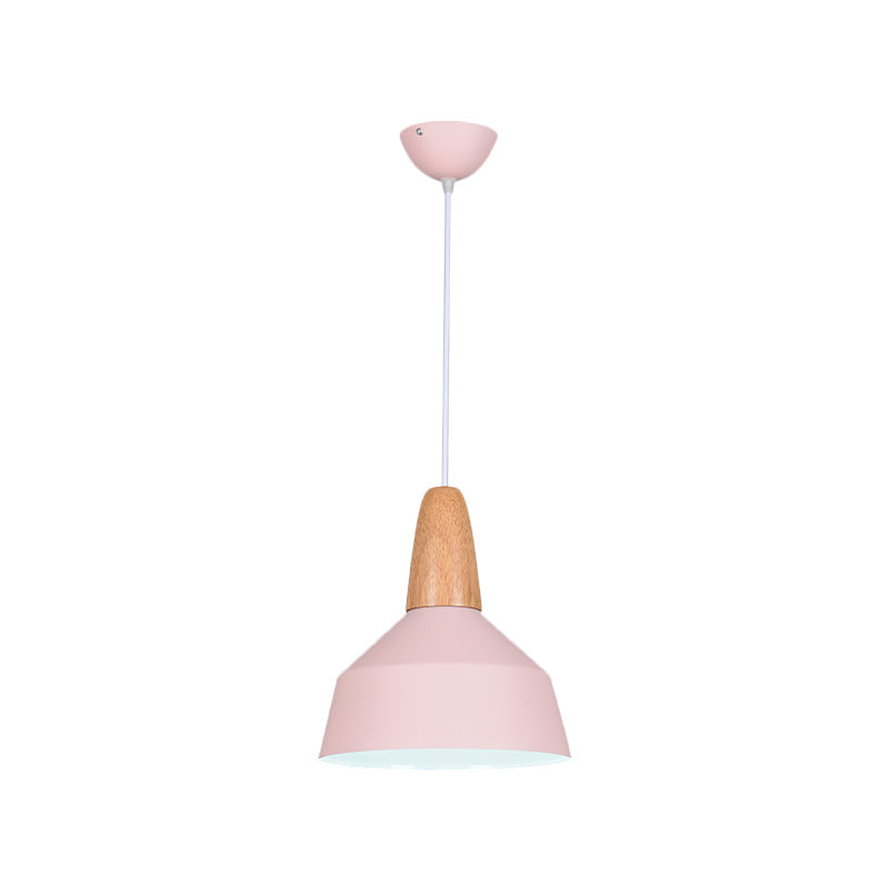 Macaron Pendant Light In Green/Grey/Pink With Wood Grip - Perfect For Barn Dining Rooms Pink