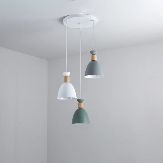 White Multi-Pendant Macaron Metal Hanging Lamp With 3 Lights For Dining Room Ceiling