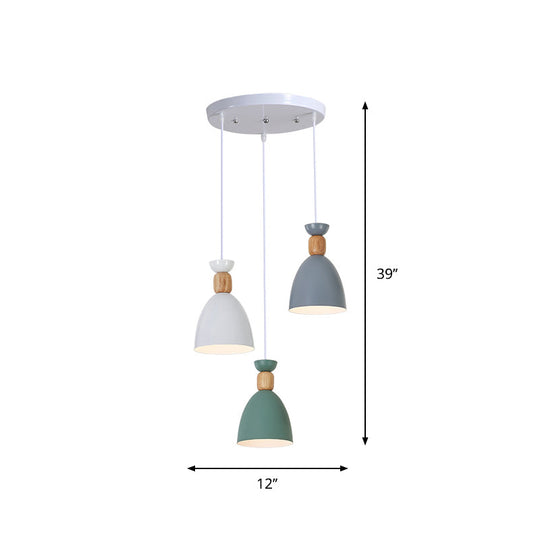 White Multi-Pendant Macaron Metal Hanging Lamp With 3 Lights For Dining Room Ceiling