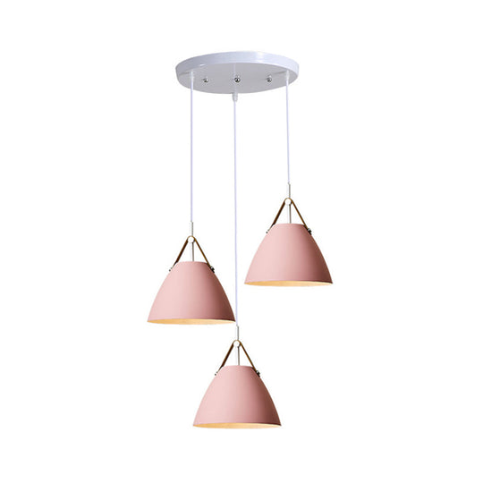 White Multi-Pendant Macaron Metal Hanging Lamp With 3 Lights For Dining Room Ceiling