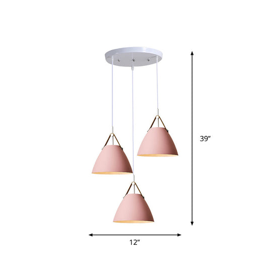 White Multi-Pendant Macaron Metal Hanging Lamp With 3 Lights For Dining Room Ceiling