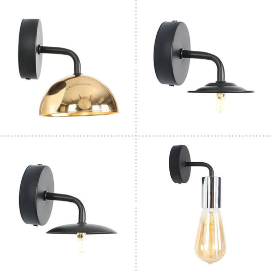 Industrial Style Metal Wall Mount Lamp - Shadeless Garage Lighting With Curved Arm In Rose