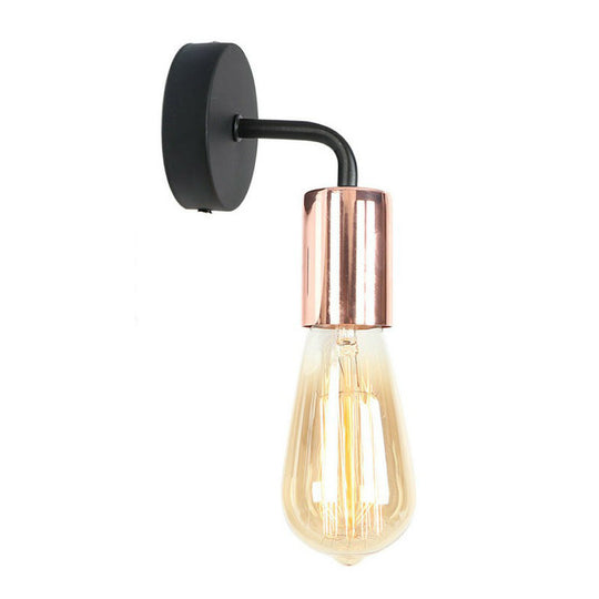 Industrial Style Metal Wall Mount Lamp - Shadeless Garage Lighting With Curved Arm In Rose