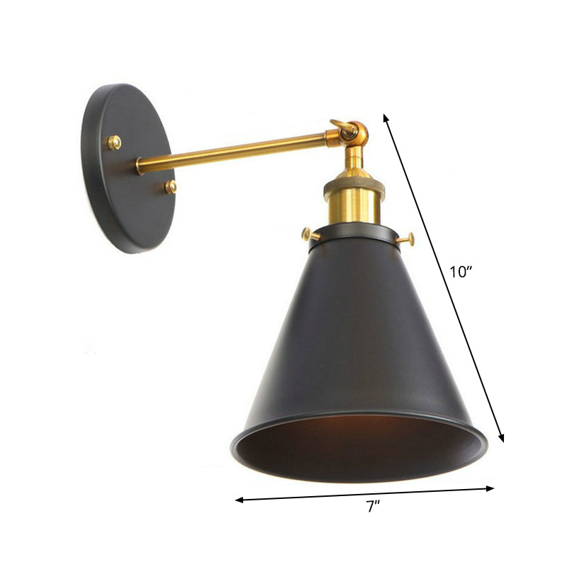 Industrial Metal Rotatable Wall Lamp In Black With Brass Arm And Open Bulb Design