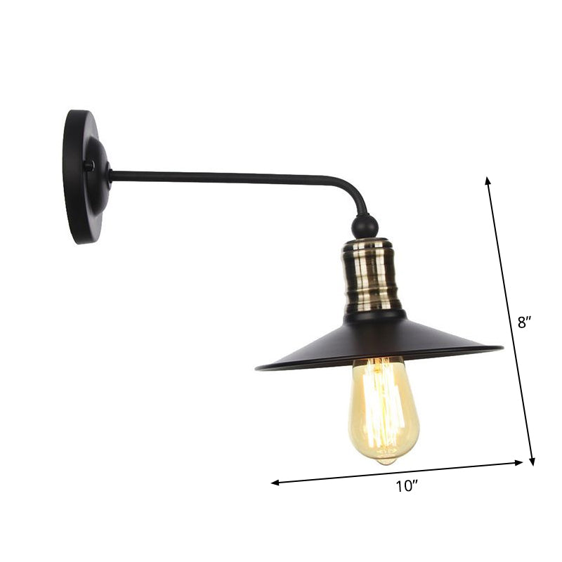 Rustic 1-Light Iron Wall Lamp Fixture In Black For Dining Room - Bell/Sphere Cage/Flared Light