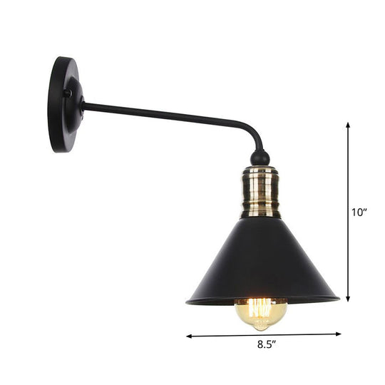 Rustic 1-Light Iron Wall Lamp Fixture In Black For Dining Room - Bell/Sphere Cage/Flared Light