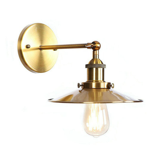 Iron Brass Finish Wall Light Fixture With Scalloped/Horn/Cone Design - 1-Light Factory Mounted Lamp