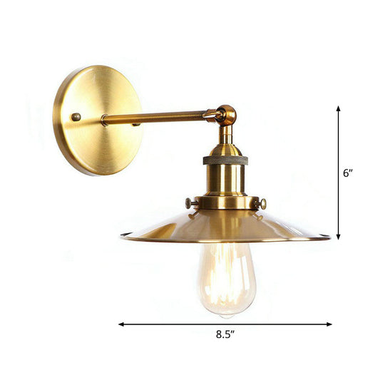 Iron Brass Finish Wall Light Fixture With Scalloped/Horn/Cone Design - 1-Light Factory Mounted Lamp