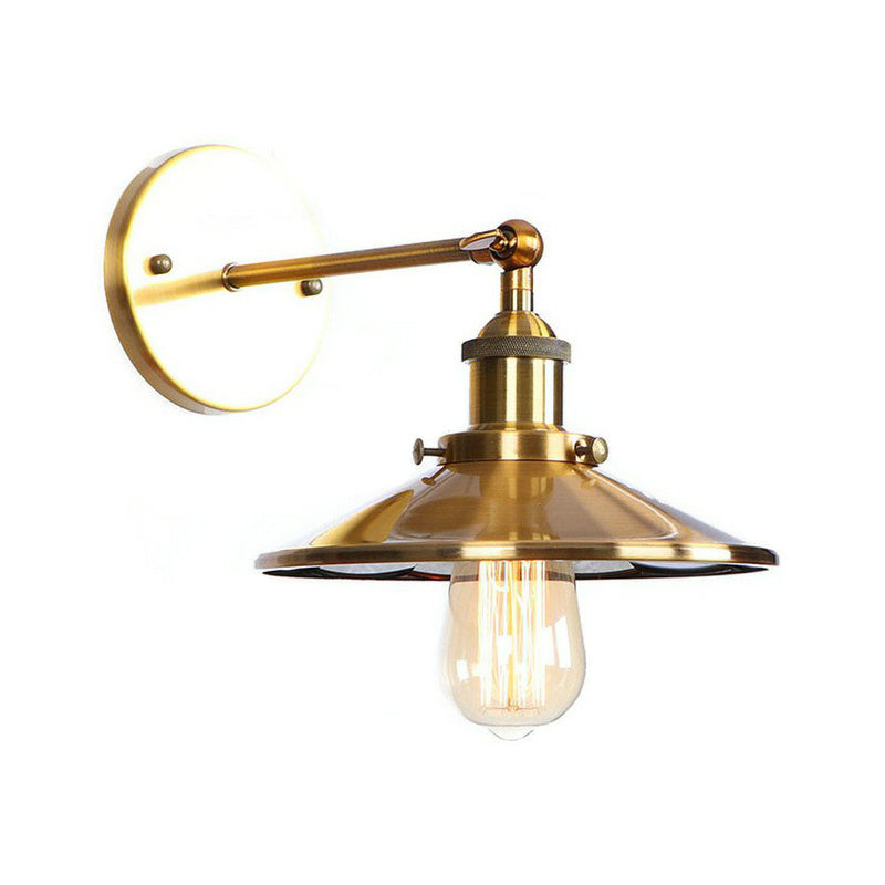 Iron Brass Finish Wall Light Fixture With Scalloped/Horn/Cone Design - 1-Light Factory Mounted Lamp