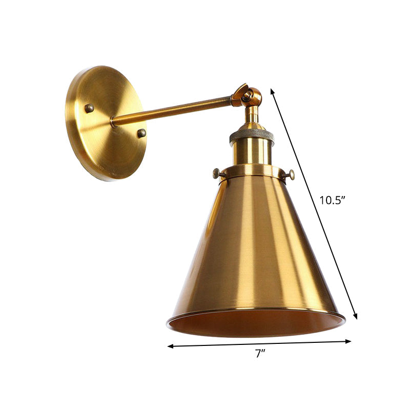 Iron Brass Finish Wall Light Fixture With Scalloped/Horn/Cone Design - 1-Light Factory Mounted Lamp