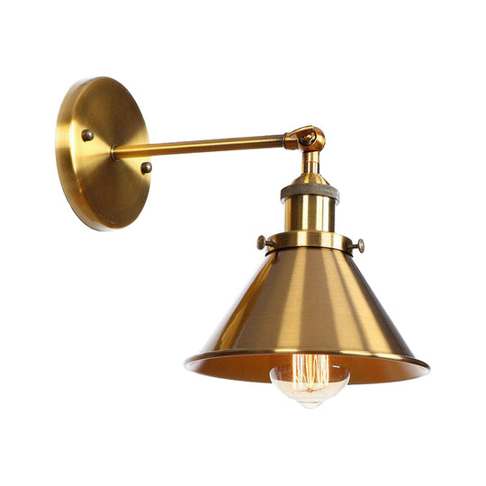 Iron Brass Finish Wall Light Fixture With Scalloped/Horn/Cone Design - 1-Light Factory Mounted Lamp