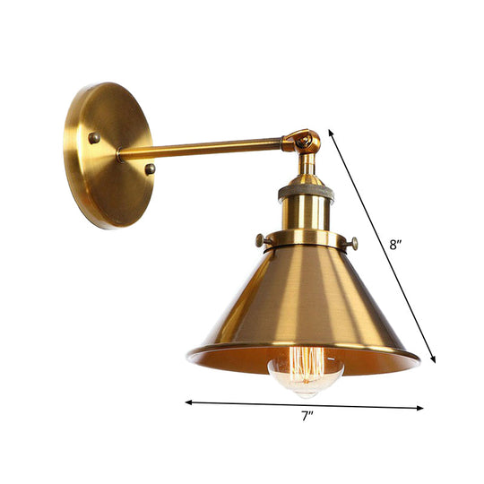 Iron Brass Finish Wall Light Fixture With Scalloped/Horn/Cone Design - 1-Light Factory Mounted Lamp