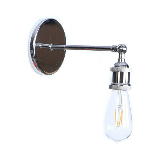 Industrial Iron Swivel Wall Lamp With Chrome Finish - 1-Light Cone/Saucer/Shadeless Design For