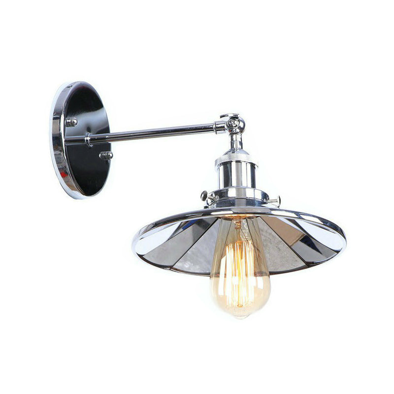 Industrial Iron Swivel Wall Lamp With Chrome Finish - 1-Light Cone/Saucer/Shadeless Design For