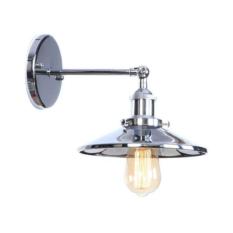 Industrial Iron Swivel Wall Lamp With Chrome Finish - 1-Light Cone/Saucer/Shadeless Design For