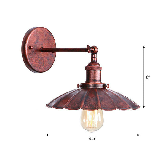 Farmhouse Rust Mesh Wall Lamp With Rotating Single-Bulb: Bowl Cone Or Horn Design - Living Room