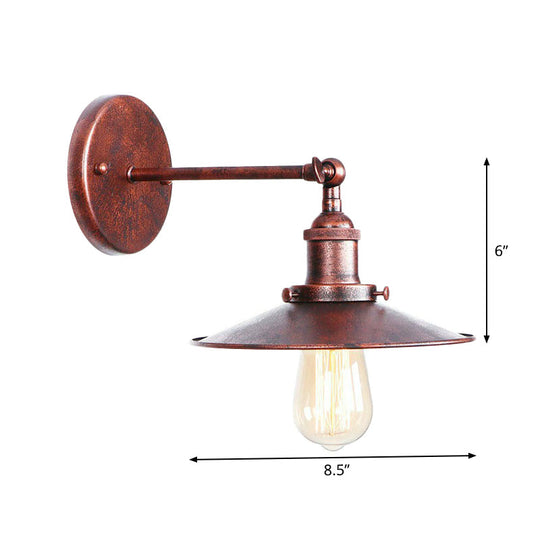 Farmhouse Rust Mesh Wall Lamp With Rotating Single-Bulb: Bowl Cone Or Horn Design - Living Room