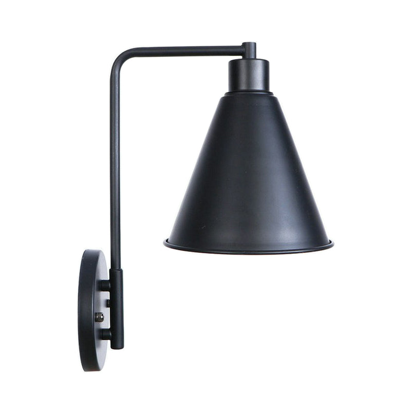 Modern Black/White Square Arm Wall Light With Iron Fixture Cone/Flared/Scalloped Shade For Bedside